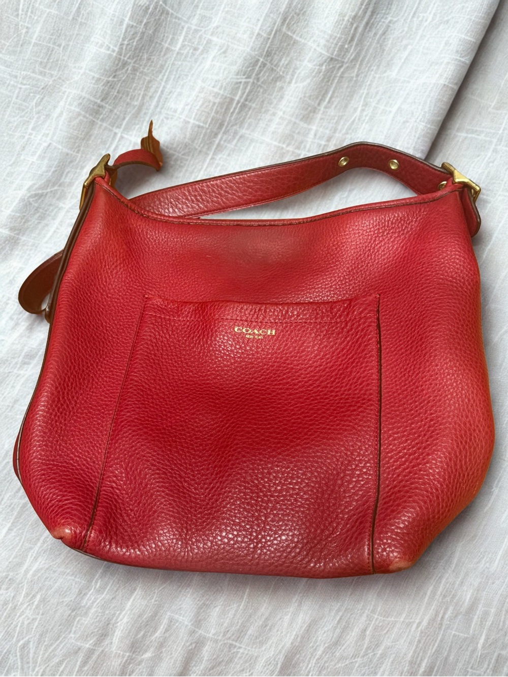 Coach Red Pebbled Leather Hobo Shoulder Bag with Gold Hardware